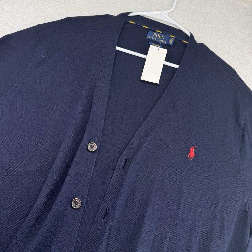 NWT Polo Ralph Lauren Cardigan Men 2XL Navy Blue Pima Cotton Button Sweater Pony